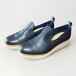 Clarks Shoes Womens Teadale Genna Loafers Navy Leather Wedge Low Size 10